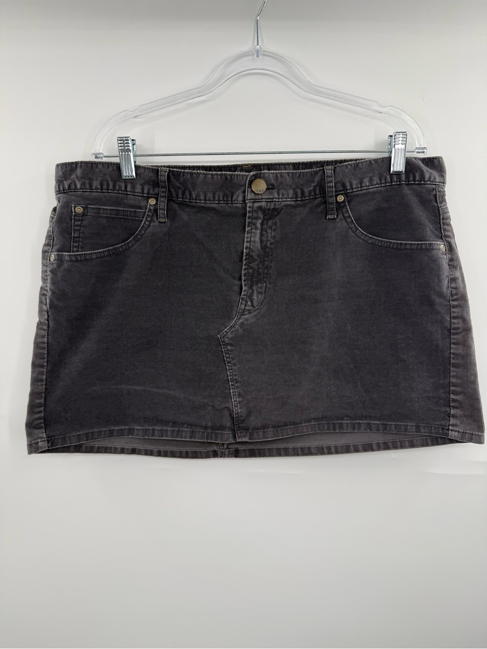 Gap 1969 Womens Size 16 Corduroy Mini Skirt Gray Stretch 5 Pocket 2016 Y2K Style
